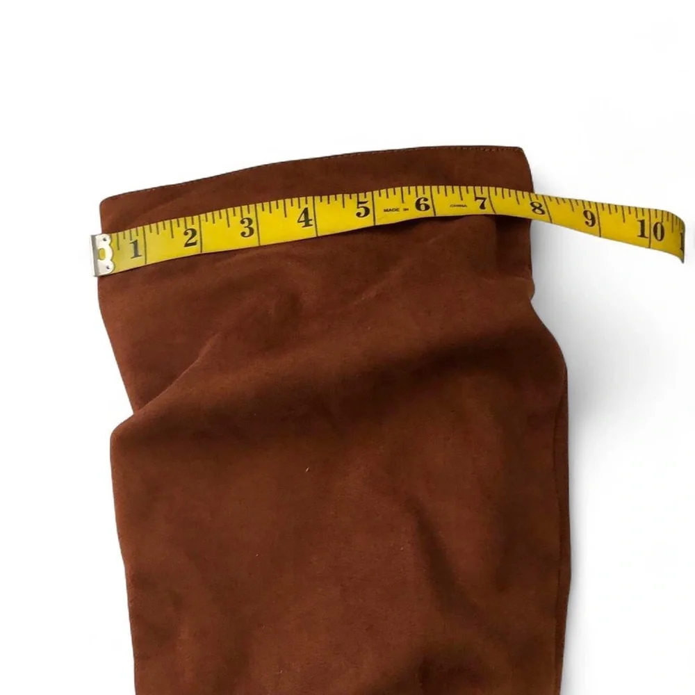 LIKE NEW Express brown faux suede knee high boho slouchy ruched cone heels boots